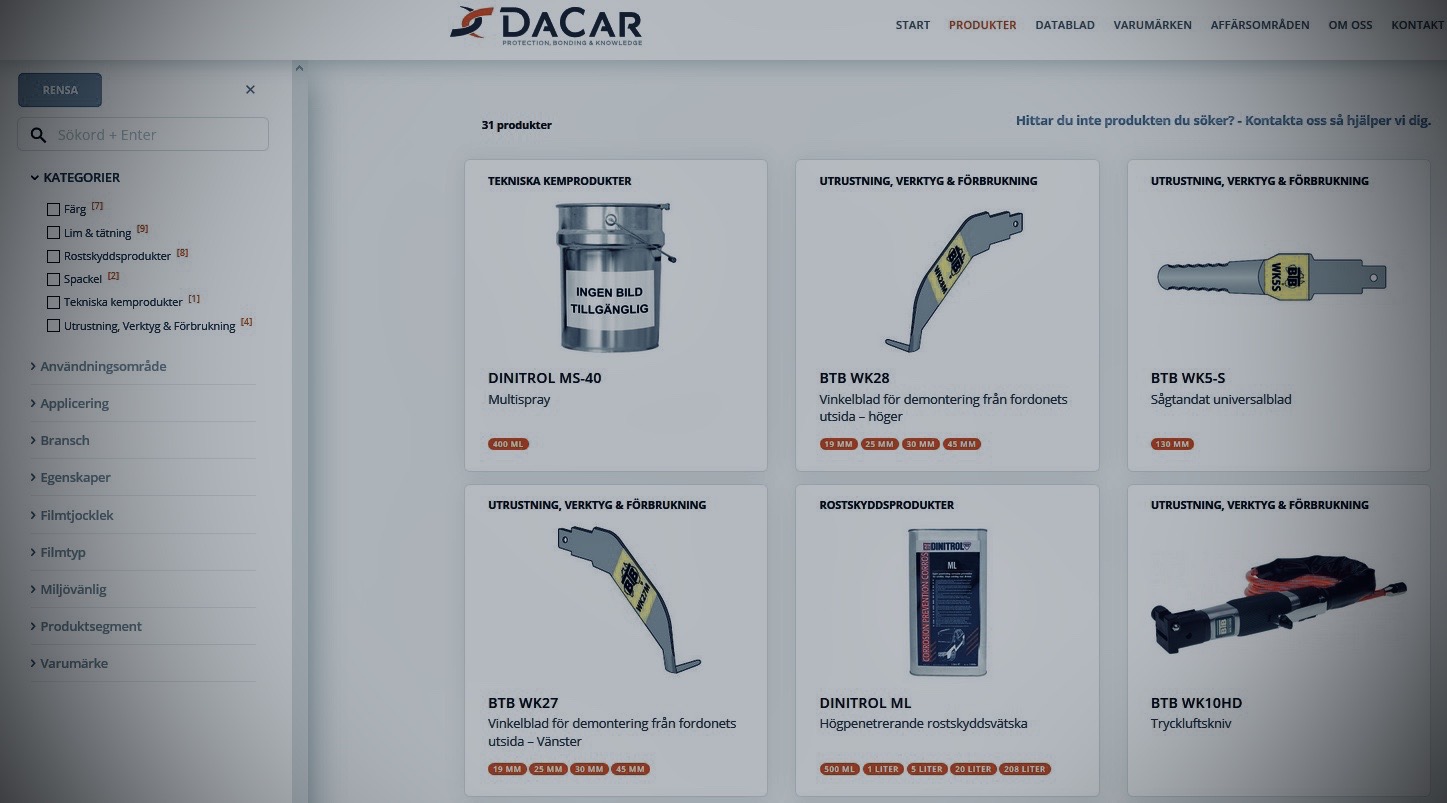 Dacar produktsortiment